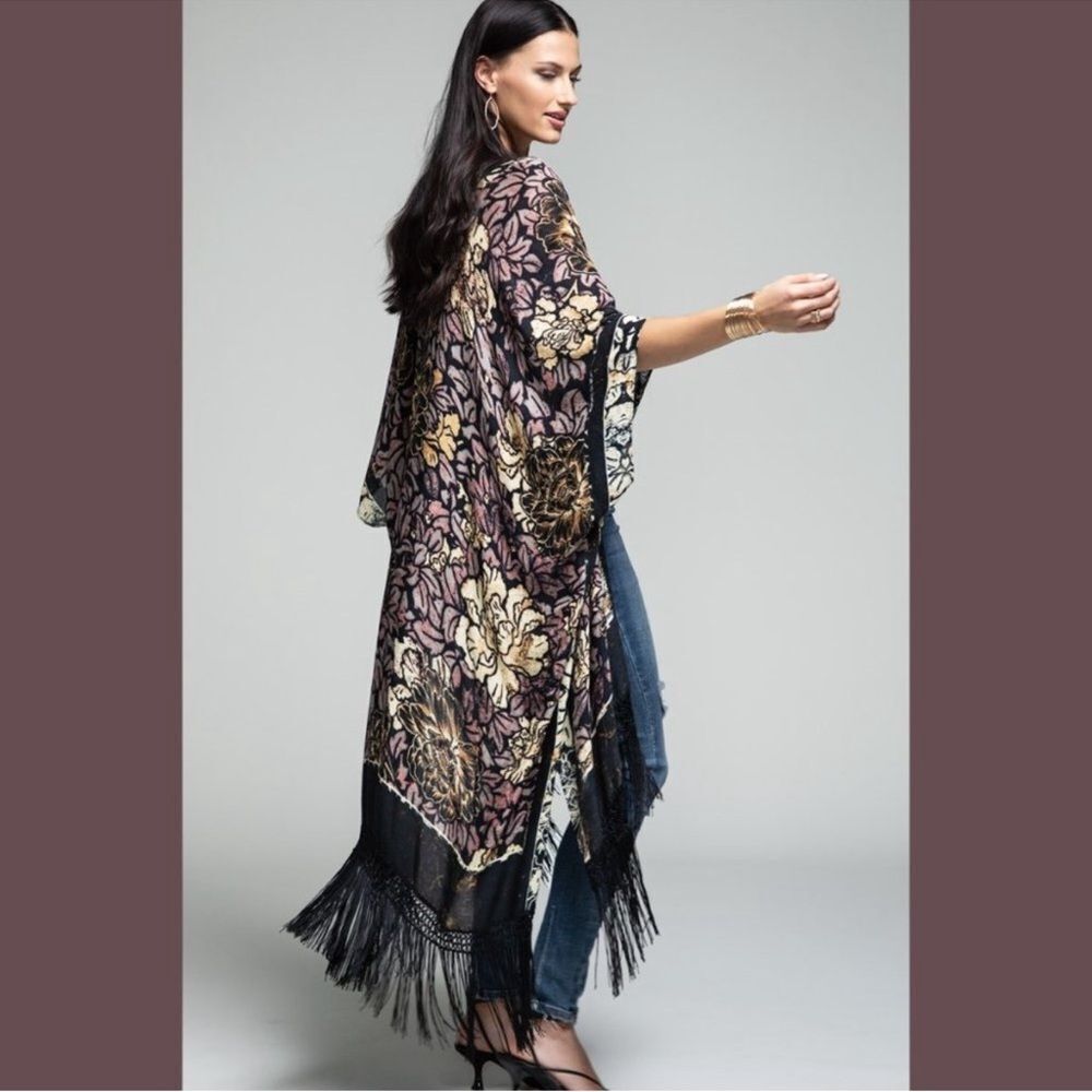 Floral Print Kimono with Silky Tassel Delphi ruggine NWT